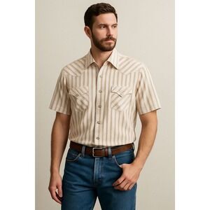 Ely Cattleman Mens XL Western Pearl Snap Shirt Striped Short Sleeve Cowboy
